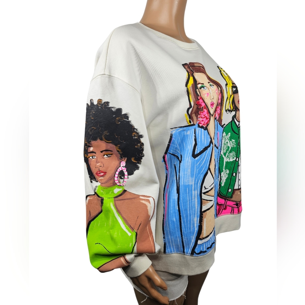 Zara Women's Graphic Sweater - White with Multicolor Design - Picture 4 of 4